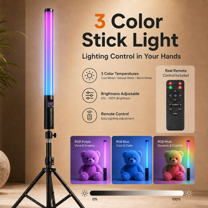 Photography Lighting Wand - Портативная RGB-видеолампа-палка, светодиодный заполняющий свет для
